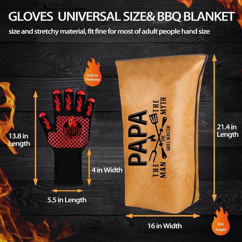 LEWARAN Christmas Papa Gifts, Gifts for Papa from Grandkids BBQ Blanket with Grill Gloves, Meat Resting Bag for BBQ Smoking, Grilling Gloves Heat Resistant for Outdoor Grill Party on Birthday - Image 3